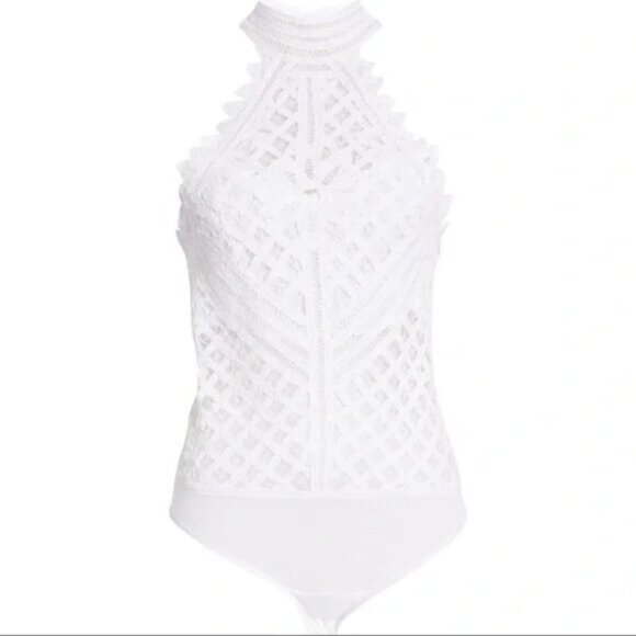 NWT Free People white lace-like crochet thong bodysuit L - Picture 13 of 16